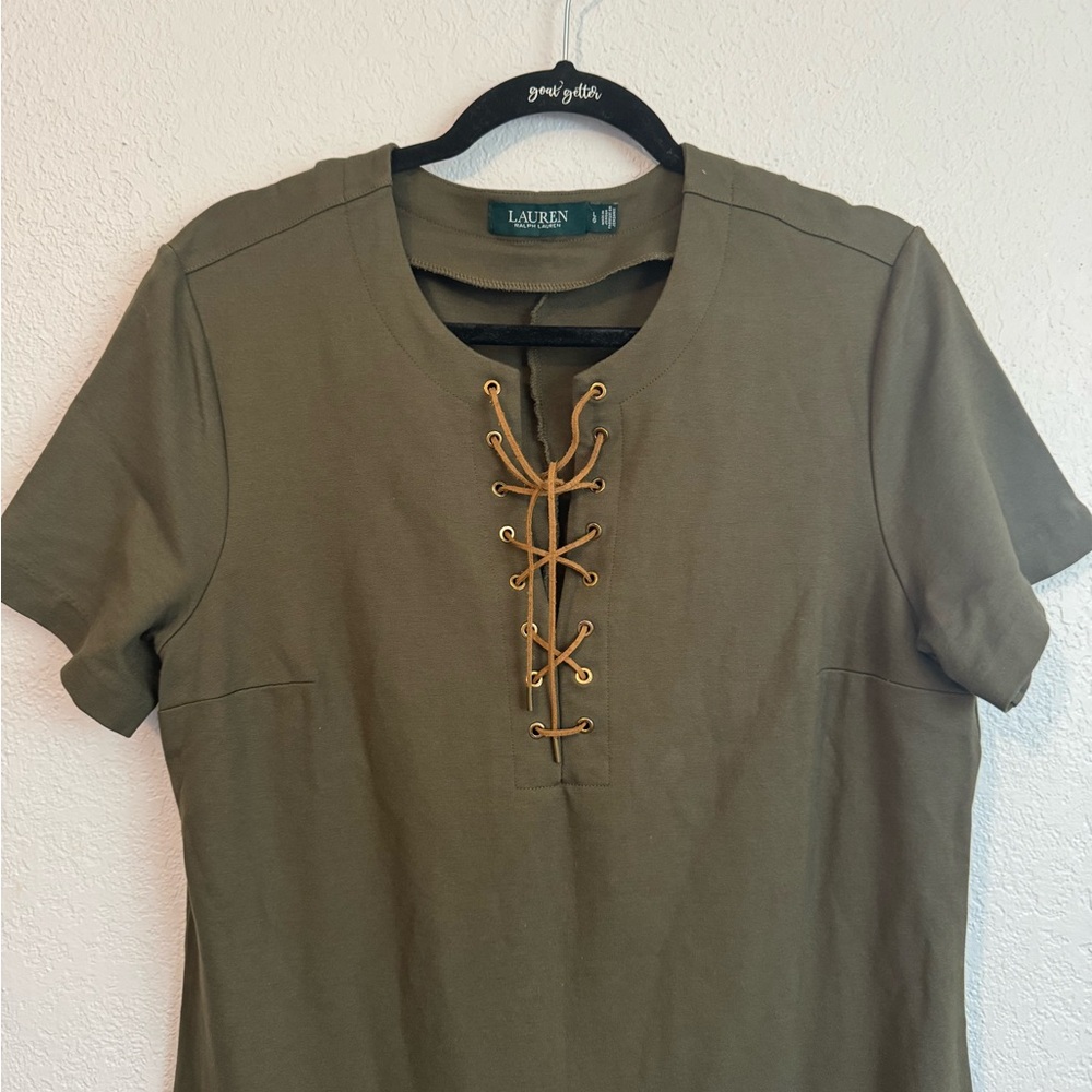 Lauren Ralph Lauren Lace Up Neck T-Shirt Tunic Dress Green Size LG - Picture 3 of 7